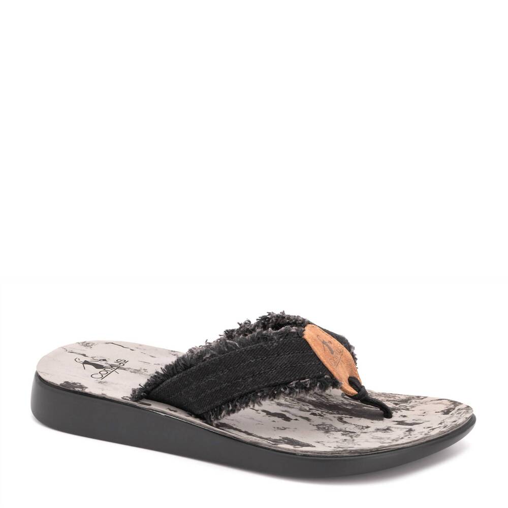 NEW CORKYS FOOTWEAR women's shaved ice frayed edge flip flops in black